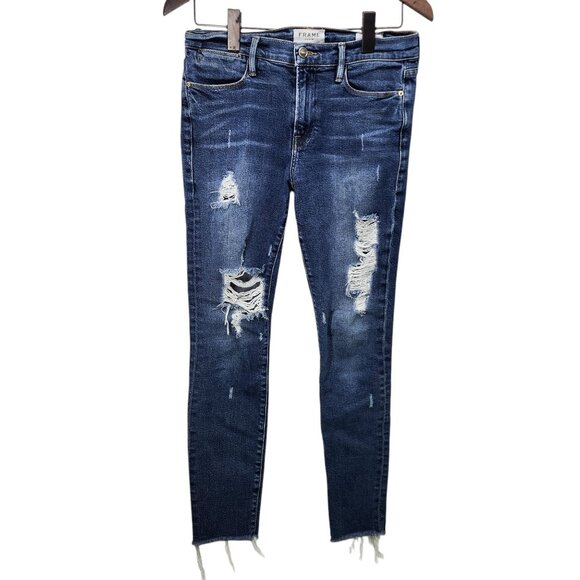 Frame Denim Le High Skinny Jeans Distressed Mid-Rise Womens Size 28 Blue - Picture 11 of 11